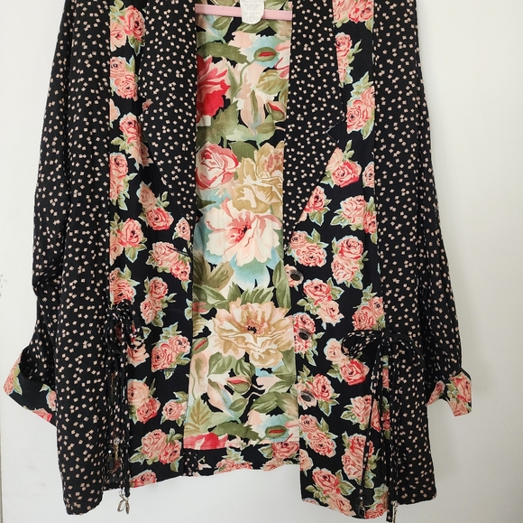 Vintage 90s Carole Little Oversized Pink Floral Blazer Oversized Crystal Beads - Picture 4 of 12